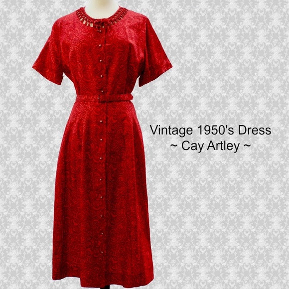 Vintage Dresses & Skirts - Vintage Cay Artley ~ Red & Black Rose Print Dress